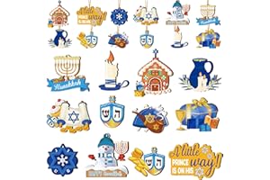 QUNCLAY 36 Stück Chanukka Baum Dekorationen Holz Chanukah Ornamente Hängende Chanukka Dekorationen Davidstern Schneemann Menora Chanukah Schild Dreidel Ornamente für Urlaub Holz Ausschnitte Dekor (niedlicher