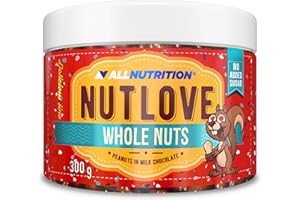 ALLNUTRITION Nutlove Noci Intere - Arachidi In Cioccolato al Latte - Cioccolatini Senza Zucchero - Cioccolato Senza Zuccheri Aggiunti - Dolci Ipocalorici - Spuntino Sano - 300g