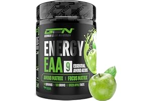 GEN GERMAN ELITE NUTRITION EAA Energy Mix - 500 g - Amino Matrix + Focus Matrix - Bevanda energetica senza zucchero - Con caffeina, taurina, guaranà, N-acetil-L-tirosina - Pre Workout Booster - Vegan (Mela Verde)