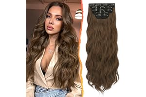 BARSDAR Przedłużki do włosów z klipsami, 5 sztuk, długie, falowane, grube, naturalne, miękkie, syntetyczne treski dla kobiet i dziewcząt, 50 cm, złoty kasztanowy brąz