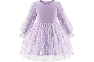 Arshiner Filles Robes Tulle Franges Robe à Manches Longues Enfants Élégante Loisir de Fête Automne Hiver Robes pour Fille 2-7 Ans