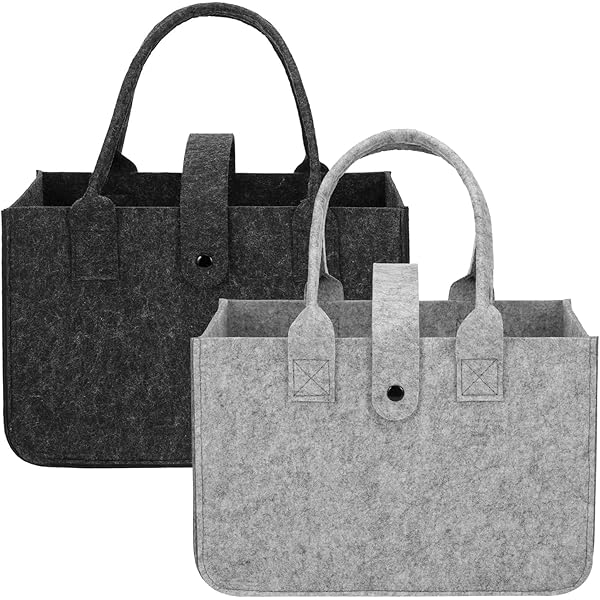 PUWOWYE 2 stuks vilten tassen, shopper, vilten tas, groot, 20 liter, opvouwbare draagtas, boodschappentas, tas vilt voor speelgoed, winkelen, uitgaan, opbergen, grijs/zwart, 39x26x20cm