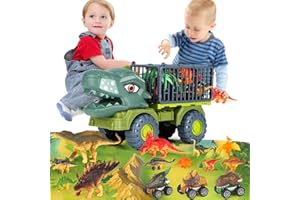 Aoskie Dinosaur Truck Toys for Boys 3-5 Years Old, Tyrannosaurus Transport Car with 13 Dino Figures, 3 Pull Back Cars, Activity Play Mat, Dinosaur Toys Set for Boys and Girls