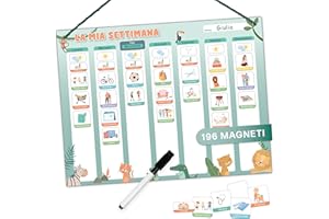 Mini Mindz® Agenda settimanale per bambini - Lavagna magnetica Montessori dal design simpatico con 196 magneti e penna - Giochi educativi dai 3 anni - Calendario per bambini