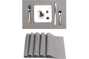 Myir JUN Lot de 6 Sets de Table, Tissé Lavable Napperons pour Cuisine ou pour Table à Manger Résiste à la Chaleur Antidérapant Fait en Vinyle (30x45cm) (Gris)