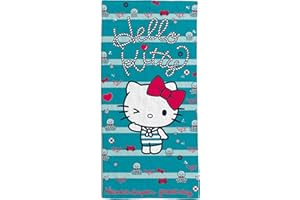 hermet, Strandtuch Hello Kitty, 70 x 140 cm, Badetuch für Strand oder Pool, 100% weiche Baumwolle, praktisch und leicht