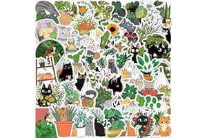 BRIC DODO 50Pcs Hide Cat! Black Cat in a Plant Stickers Laptop Scrapbook Phone Computer Skateboard Cat Lover Stickers Vinyl Waterproof Aesthetic Personalised Stickers for Teens Boys Girls Adults Children