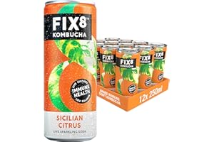 Fix8 Kombucha Drink | Live Cultures | Rich in Beneficial Probiotics | Boosts Immune System | Low Calories | Vitamin B&C | Vegan & Gluten Free | Recyclable & Sustainable | 12x250ml (Sicilian Citrus)