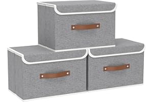 Yawinhe 3 Stück Aufbewahrungsbox aus Stoff, Faltbare Stoffboxen, Waschbare, für Schlafzimmer, Kleideraufbewahrung, 45x30x30cm, Grau, SNK018GY-L