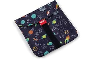 TATAY Sacchetto Porta Merenda Riutilizzabile - Urban Food Tessile Pocket | Porta Panino Regolabile con Chiusura a Strappo | Fodera PEVA Impermeabile | Senza BPA | 18x0,3x18 cm, Pianeti Blu