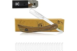 Haryali London Zestaw brzytwy z drewnianym uchwytem + 10 ostrzy do golenia i etui | nóż do brody dla mężczyzn z wymiennym ostrzem | profesjonalna golarka dla mężczyzn | golarka na mokro dla mężczyzn |