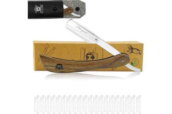 Haryali London Coupe Choux Barbe - Rasoir Coupe Choux Manuel Avec Manche En Bois Rasoir Barbe Homme Et Pochette En Cuir Rasoir Barbier Wood