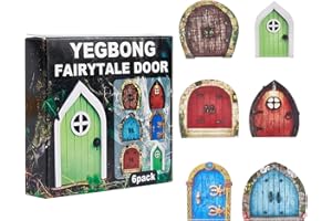 AMIJOUX 6 Pack Fairy Door and Windows for Trees, Miniature Fairy Garden Outdoor Decor Accessories, Fairy Garden Miniatures Glow in The Dark Yard Art Sculpture Decoration for Kids Room Wall and Trees