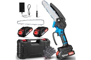 HOUSIWILL Mini Kettensäge mit Akku, 6 Zoll Handgeführte Kettensäge, 24V 4000mAh Akku Astsäge, mit Sicherheitsschloss und Ketten, für Garten, Astschere, Holzschneiden