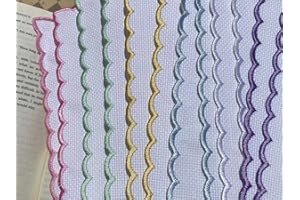 MAX STITCH DESIGN 12 marcapáginas de punto de cruz en blanco con borde bordado de colores para bricolaje, tela Aida con borde de punto de cruz, marca de libro en blanco a punto de cruz