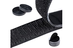 HOMEWIT Taśma na rzep samoprzylepna, długość 10 m, flausz i taśma haczykowa, bardzo mocne zapięcie na rzep o szerokości 20 mm + zestaw 4 punktów na rzep, samoprzylepna, Ø 40 mm, do szybkiego i bezpiecznego mocowania