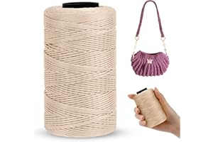 LEREATI Polyester Macrame Cord 1mm x 230m, Polyester Yarn for Crocheting, Braided Polypropylene Crochet Bag Cord Macrame Yarn for Handbag, Beading, DIY Crafts (Khaki White)