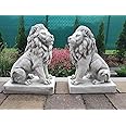 Garden ornament Stone/Concrete set of 2 statues Pair of Lions "Momentous" h34 cm
