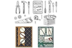 CRASPIRE Silicone Clear Stamps Vintage Tool Box Patterns Clear Stamps for Card Making Decoration DIY Scrapbooking Embossing Album Decor Father's Day Craft