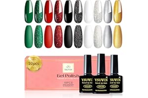 ‎YSUVIN YSUVIN UV Nagellack, 10 Farben Gold Grünes Rotes Weiß Schwarz Weihnachten Nagellack Set Soak-Off UV Gel Nagellack für Nail Art Salon, DIY Weihnachten Neujahr