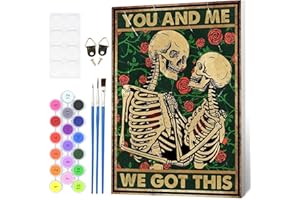 Fumupe Skelett Malen Nach Zahlen Erwachsene mit Rahmen, Totenkopf Malen Nach Zahlen Halloween, Diy Set Erwachsene mit Pinseln und Acrylfarben Handgemalt Ölgemälde Leinwand für Home Décor, 20x30cm