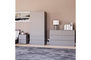 Vida Designs Denver Bedroom Furniture Set (Grey, 3pc-6 DWR Chest+2 Dr Wardrobe+2 DWR Bedside Table)