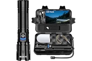 BEIZKNA Torches LED Super Bright USB Rechargeable 50000L Flashlight 24h Long Battery Life Adjustable Focus, 5 Modes Powerful Tactical Torch IP67 Waterproof Outdoor Flash Light for Camping Hiking Emergency