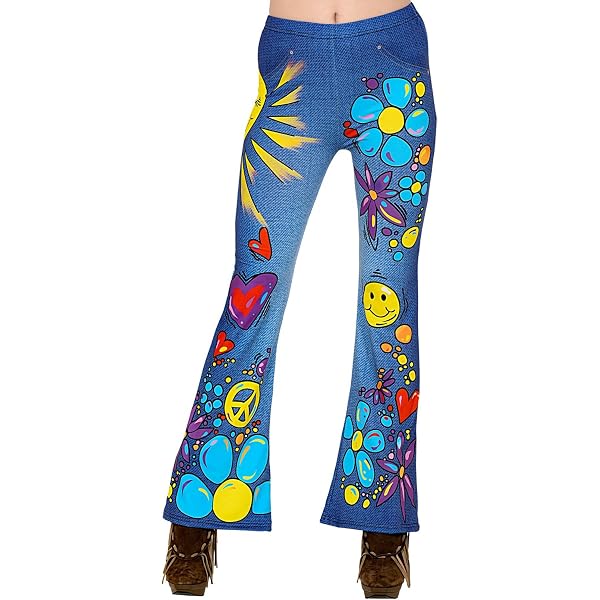 W WIDMANN MILANO Party Fashion - Pantalon années 70 pour femmes, Hippie, Reggae, Flower Power, Disco Fever, Mardi gras