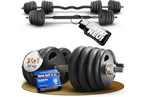 MADSPORTS Dumbbell Set 30 kg [All-in-One Set] Dumbbell, Barbell Bar, SZ Bar, Adjustable Dumbbells with Non-Slip Handle, Weight Plates, Dumbbells, Home Gym Equipment, Adjustable