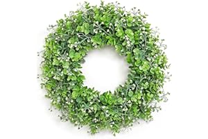 UXORSN Ghirlanda di Eucalipto Primaverile per Porta D'ingresso 51 cm con Foglie Verdi Artificiali con Fiori Bianchi Ghirlanda di Benvenuto Finta Ghirlanda da Appendere per Finestra Parete