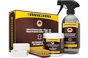 Macari Set d’entretien du cuir pour canapé, chaussures et voiture. Nettoyant pour coussins d’ameublement et graisse/crème pour cuir comme accessoires pour les sets de réparation du cuir
