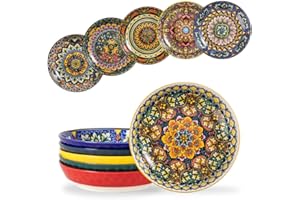 Henten Home Set di 6 piatti fondi, piatti per pasta/spaghetti, ciotole per pasta, ciotole per rame, ciotole grandi per insalata, 810 ml, set di piatti per zuppe, stile bohémien