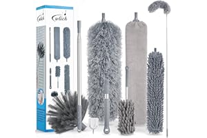 WLICH 8 PCS Microfiber Feather Duster, Extendable Washable Cobweb Duster with 100 inches Long Telescopic Duster for Cleaning Ceiling Fan,Blinds, Furniture & Cars