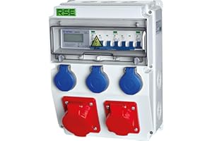 RSE Distributore di corrente da parete completamente cablato, 32 A, 16 A, 230 V, con contatore CEE IP65, 8. 1 x 32a 1 x 16a 3 x 230 con contatore LS+