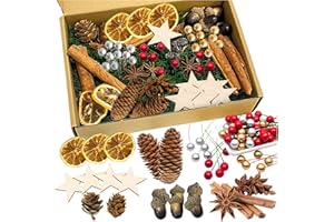 SONGYEA 119 Stück Weihnachtskranz Deko, Adventskranz Deko, Potpourri Weihnachten, Adventskranz Bastelset mit Tannenzapfen, Eicheln, Getrocknete Orangenscheiben, Birkensternen, Dunkelgrün Moos, Sternanis