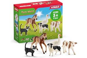 schleich FARM WORLD | Gårdsdjursset 42386 med kalv, mustangföl, katt, hund och gås