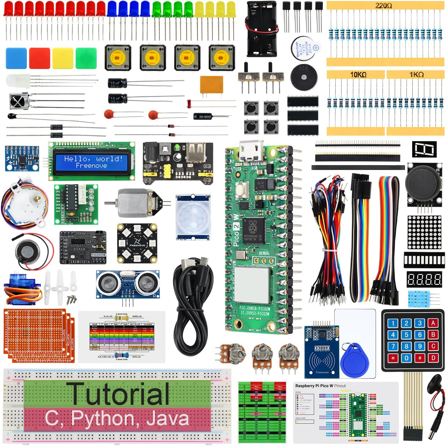 Freenove Ultimate Starter Kit for Raspberry Pi Pico 2 W (Included), Dual Arm Cortex-M33 and Dual Hazard3 RISC-V Microcontroller, 767-Page Detailed Tutorial, 224 Items, 119 Projects, Python C Java Code