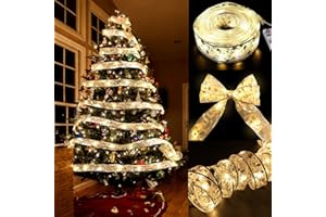 DTYDECLE Christmas Ribbon Lights, 13ft 40 Light Sliver Warm Christmas Fairy Light Xmas String Light Up Ribbon Bows for Indoor Xmas Holiday Party Decoration Supplies
