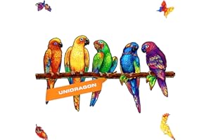 UNIDRAGON Original Holzpuzzle — Verspielte Papageien, 193 Teile, Mittel 17.3 x 9.8 Zoll (44 x 25 cm) Schöne Geschenkverpackung, Einzigartige Form Erwachsene und Kinder