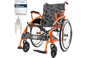 VOCIC U31 Sedia a Rotelle pieghevole leggera 150KG,Carrozzina per disabili in alluminio,Doppio Freno sedia a rotelle per anziani,Pneumatico Solido 60CM per tutti i terreni,Garanzia di 5 anni|Arancione