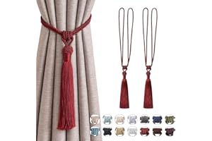 Pretty Jolly Confezione da 2 fermatende lunghi con nappa, fatti a mano, in corda intrecciata, fermatenda decorativi in stile europeo, per finestre di casa e ufficio (rosso vinaccia)