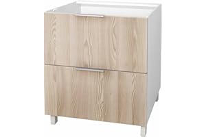 Berlioz Creations Subwoofer Basso di Cucina 2 cassetti 80, Pannelli di Particelle, Frassino sabbiato, 80 x 52 x 83 cm