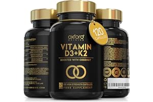 OXFORD ORGANICS Oxford Origins Vitamin D3 K2 Capsules | Made in The UK | 4000 iu Vitamin D3 & 100mcg K2 MK7 | Boosted with Coconut MCTs for Absorption | 4 Month Supply - 120 Capsules