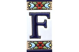 ART ESCUDELLERS Schilder mit Zahlen und Nummern auf Keramikkachel. Handgemalte Kordeltechnik Fuer Schilder mit Namen, Adressen und Wegweisern. Design Flores Mini 7,3 cm x 3,5 cm (Buchstaben F)