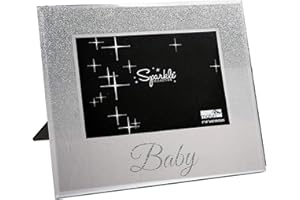 Maturi Silver Glitter Photo Frame, Mirrored 6 x 4 Inch, Baby Gift