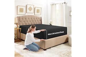 BELDORA Extra Deep 16" (40cm) Microfibre Fitted Bed Sheet - Anti-Allergy, Anti-Bacterial, Brushed Soft Feel Fabric, Breathable, Anti Wrinkle, Stain Resistant (Black, King)