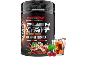 ‎GEN GERMAN ELITE NUTRITION Push it to the Limit - Pre Workout mit L-Arginin + Citrullin + L-Tyrosin + L-Theanin + L-Carnitin + AAKG + Taurin + Rhodiola-Rosenwurz + Koffein - Hochdosiert - 360g - Cola Cherry Taste