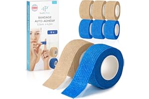 HEALTH PRESS Pansements auto-adhésifs pour les doigts - 8x rouleau de pansement en 4x bleu + 4x beige (2,5cm x 4,5m) - Bandage auto-adhésif - Bande élastique imperméable - Bande de pansement anti-poussière