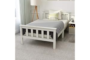 ‎MERAX Merax Holzbett Einzelbett 90 x 200 cm, Weiß Massivholz Bettgestell mit Lattenrost und Hohem Kopfteil, Kinderbett Jugendbett Gästebett Rahmen Kiefer