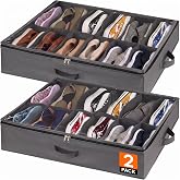 Lifewit Shoe Storage Bags with Clear Window, Foldable Under Bed Shoe Storage Boxes with Handles, Shoe Organizer, Grey, 2 x 12